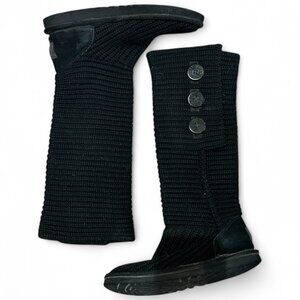 UGG Women’s Classic Cardy Knit Boots Black 3 Button Sz 7 Cozy Winter Cabin Ski